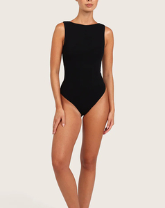 Traje de Baño Entero Negro sin Mangas para Mujer, Cintura Alta, Cuello Redondo, Secado Rápido, Spandex y Nailon, Traje de Baño de Verano a Precio Económico - Product Image 3