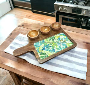 Bandeja DE SERVICIO DE MADERA impresa con patrones de diseño de lujo Plato de madera de mango hecho a mano con asas de Falak World Export - Product Image 3