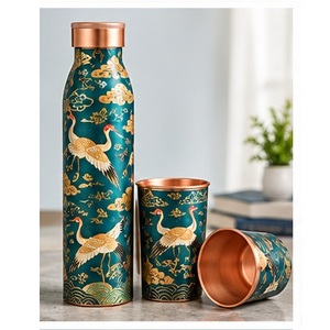 Heritage Paisley Copper <b>Water</b> <b>Bottle</b> Set with Paisley Design Portable Travel <b>Thermos</b> for Outdoor Use - Product Image 5