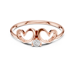 Anillo de Oro Rosa de 10K con Doble Corazón y Diamante Cultivado en Laboratorio de Corte Redondo, Menos de 1 Quilate, Anillo de Amor de Lujo para Mujer - Product Image 1