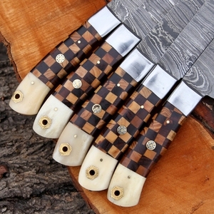 Ensemble de couteaux de cuisine en acier au carbone, 5 pièces, forgés à la main, manche en bois, durables, multifonctionnels, pour un usage quotidien - Product Image 4