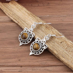 Boucles d'oreilles en forme de goutte d'eau en œil de tigre naturel de luxe en gros, argent sterling 925, pierres précieuses artisanales, pour femmes, bijoux de fête - Product Image 2