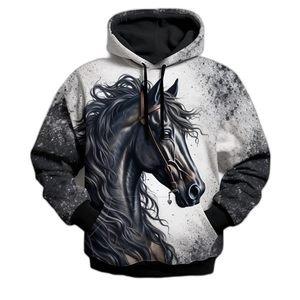 Sudadera con Capucha con Estampado de Caballo, Unisex, Informal, de Invierno, Tejida, con Bolsillo, Corte Holgado, Diseño de Impresión Digital 3D, Estilo Harajuku - Product Image 2