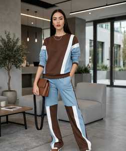 Conjunto Deportivo Casual para Mujer, Diseño 2 en 1 con Bloques de Color, Ligero, de Poliéster/Algodón, con Sudadera de Cuello Alto y Pantalones Jogger - Product Image 5