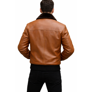 Chaqueta de Aviador XS Premium Hecha a Mano para Hombre Leathertex, Cuero de Oveja Marrón, Resistente al Viento, con Cuello de Piel de Oveja Desmontable para Invierno - Product Image 1