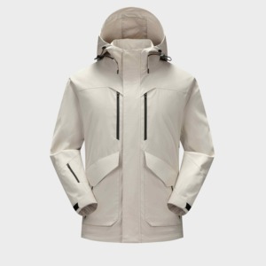 Vestes coupe-vent à capuche pour hommes, surdimensionnées, légères, en nylon imperméable, avec cordon de serrage, logo imprimé personnalisé - Product Image 1