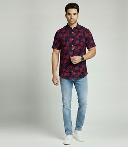 Chemise Homme Formelle Personnalisée en Coton 100% Imprimé Batik Dessiné à la Main, Respirante pour l'Été, Boutonnée, Manches Courtes, Décontractée, Style Bohème pour Fêtes - Product Image 4
