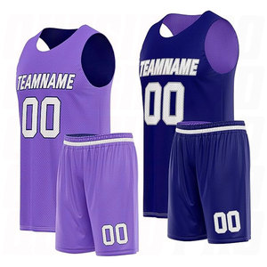 Ensemble de maillot et short de basketball en mesh, gris violet, personnalisé, réversible, double face, sublimation, nouveau design - Product Image 1