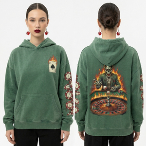 Sweat-shirt polaire surdimensionné vert pâle déchiré pour femme, motif Undead Flora Bone Rose, style streetwear esthétique botanique - Product Image 4