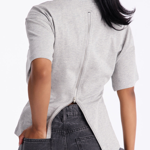 Women's Hip Hop Solid Jersey Slim Running Yoga Top With <b>Back</b> Zipper Casual Short Sleeve Fitness <b>T</b>-Shirt Skin-Friendly Women Tees - Product Image 2