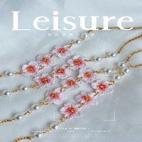 Ensemble de bijoux au crochet : Collier, Bracelet, Boucles d'oreilles et Bague à micro-crochets, motif fleur de cerisier Sakura, mini-bracelet au crochet, cadeau de mariage
