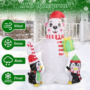 Decorazione Natalizia Gonfiabile da Esterno 5.9FT con LED, Orso Polare e Pinguino in PVC con Scatola Regalo, Esposizione Gonfiabile da Giardino - Product Image 6