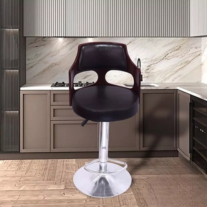 DPI Brown PU Leather <b>Bar</b> <b>Stool</b> with Glossy Finish <b>Adjustable</b> Height Metal Base-Modern Contemporary Kitchen Counter Height Chair - Product Image 3