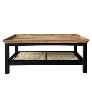 Table basse moderne en bois de manguier massif, finition bicolore noir et naturel, design attrayant, pour la maison, le bureau, l'usage commercial, le salon - Product Image 4