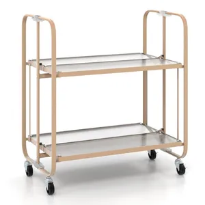 Handmade Metal Rolling Kitchen Utility <b>Cart</b> with Powder Coated Steel Construction Spacious Storage Shelves Heavy Duty Wheels - Product Image 1