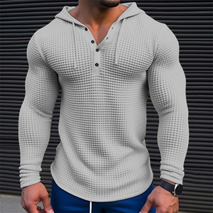 Sweat-shirt à capuche pour homme en tricot gaufré à manches longues, coupe classique pour l'automne et l'hiver - Product Image 2