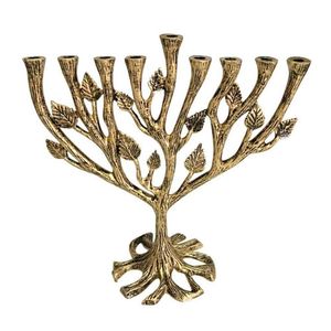 Ménorah moderne dorée à 9 branches, base conique, porte-bougie conique en métal, candélabre minimaliste, décoration de centre de table - Product Image 5
