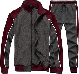 Ensemble de jogging deux pièces pour homme, noir et rouge, à manches longues, col montant zippé, style sportif, couleur unie, respirant, pour l'automne - Product Image 6