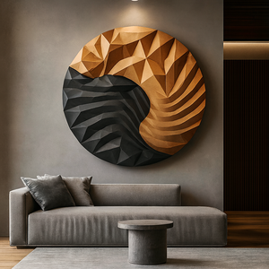 Luxali P01 Art mural rond en bois bio fait main, sculpture Art Déco, thème artistique, intérieurs, anniversaires, cadeau pour la maison - Product Image 5