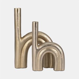 Vase Arqué Contemporain Doré Mat Champagne, Vase à Fleurs Géométrique Unique en Métal en Forme de U, Pot Décoratif Artistique - Product Image 1