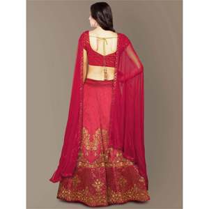 <b>Red</b> Embroidered <b>Silk</b> Party Wear Lehenga Choli for Evening Dresses - Product Image 3