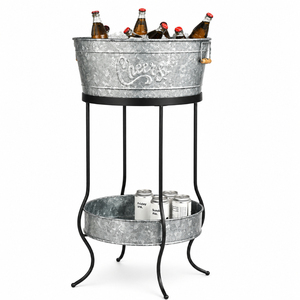 Wholesale Galvanized Beverage Tub with Metal Stand 2 Tier Outdoor Party Ice Bucket Beer Wine <b>Drink</b> <b>Cooler</b> Bin for Catering - Product Image 1