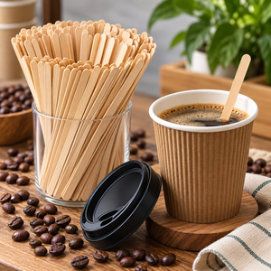 Bâtonnets à mélanger en bambou EcoRev, 1000 pièces, plats, biodégradables, pour café et thé, bois naturel, écologiques, pour usage en café - Product Image 3