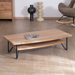 Mesa de centro Vandana Golden Order Black de dos niveles en forma de bote, en madera maciza de acacia - Product Image 1