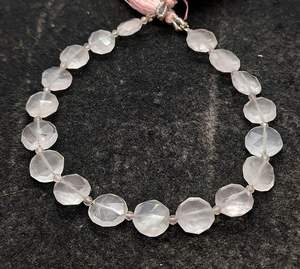 Perles de pierres précieuses en quartz rose naturel facettées en forme de pièce de monnaie, 8 à 9 mm, perles de quartz rose pour la fabrication de bijoux, collier, bracelet, en vrac - Product Image 2