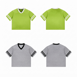 เสื้อเจอร์ซีย์อเมริกันฟุตบอลสีเขียวมะนาว แห้งเร็ว ระบายอากาศได้ดี ทรงครอป คอวี พิมพ์ลายแบบซับลิเมชั่น สำหรับทุกเพศ ผลิตจากผ้าโพลีเอสเตอร์ตาข่าย 100% - Product Image 1