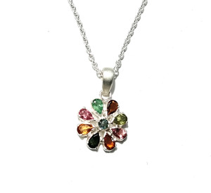Colgante de Turmalina Multicolor Natural con Engaste de Bisel, Chapado en Plata, Plata de Ley 925, Collar con Cadena Unisex, Joyería - Product Image 1