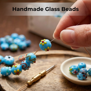 EXCEL EXPORTS Lampwork Glass <b>Beads</b> Turquoise Multi Shape Mixed Sizes Handmade | Craft <b>Beads</b> Jewelry Making DIY Strand 8x1x1 - Product Image 4