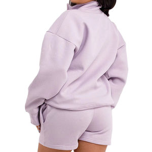 Ensemble 2 pièces hiver pour femme : Crop Hoodie et Short, motif uni, tenue d'extérieur, short longueur genou, techniques de lavage - Product Image 5