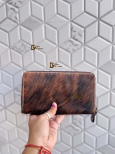 Cartera de piel de vaca para mujer, monedero de cuero con pelo, nuevo diseño, funda de teléfono con tarjeta de embrague, embrague occidental para mujer - Product Image 5