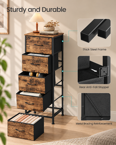 Cómoda Moderna de 5 Cajones, Color Marrón Rústico y Negro Tinta, Mueble de Almacenamiento, Diseño Duradero para Dormitorio o Sala de Estar, Unidad Independiente - Product Image 3