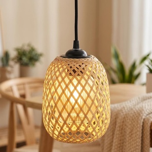 Lámpara Colgante Redonda Pequeña de Bambú Natural Tejido, Mueble de Iluminación para Hogar, Restaurante, Cafetería - Product Image 1