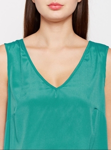 Top sin mangas de gasa de seda verde esmeralda para mujer con detalle de anillo, cuello en V y espalda hueca, estilo elegante - Product Image 6