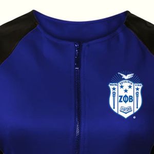 Chaqueta Peplum Zeta Phi Beta para Mujer, Azul Rey y Negro, con Cierre, Ajustada, Ropa de la Hermandad Griega, Prenda Exterior Elegante y a la Moda - Product Image 2