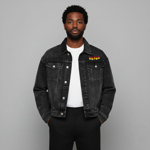 Veste en jean homme noire unie coupe ample 100 % coton de haute qualité, coupe-vent, boutonnée, design unique, collection 2026 - Product Image 4