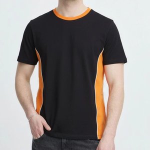 Nuevas camisetas personalizadas al por mayor con logo impreso en DTF, negras y naranjas, para hombre, estilo clásico Highstreet, cuello redondo, transpirables y cómodas. - Product Image 1