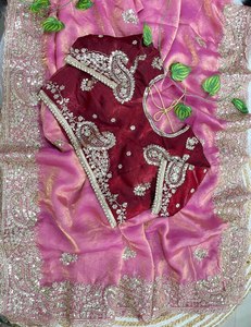 Glamorous Fendy <b>Satin</b> Designer Saree With Heavy Sequence Border All Over Embroidered Butti & Fancy Latkan <b>Blouse</b> Elegant Saree - Product Image 5