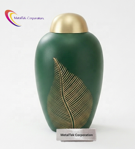 Custom Brass Cremation Urn Leaf Engraved Green Funeral <b>Jars</b> for Human Ashes Handmade Adult Style Memorial Burial Container Urns - Product Image 3