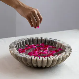 Bol décoratif en marbre de haute qualité, design contemporain, fait main, en forme de fleur, pour comptoirs et présentoirs - Product Image 4