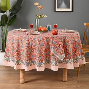 Nappe ronde en coton fleuri faite à la main, écologique et moderne, avec bord festonné, pour la salle à manger et la décoration de mariage, personnalisable - Product Image 1