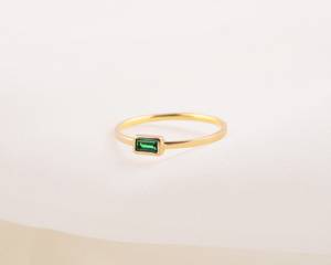 Custom Bohemian Christian Lab Emerald Baguette Cut <b>Ring</b> 14K 18K Gold Plated Thin Band <b>Stacking</b> <b>Ring</b> Manufacturer Direct - Product Image 2