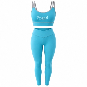 Premium Print 2 Piece Yoga Set <b>Blue</b> High Waist Leggings <b>Crop</b> <b>Top</b> Spandex Polyester Breathable Racerback Scoop Neck - Product Image 1