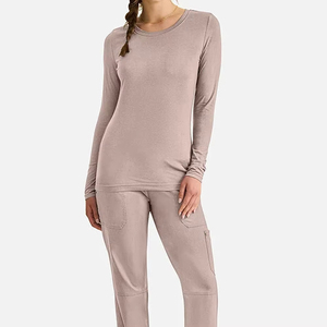 T-shirts à manches longues pour femmes en coton doux, personnalisables, sous-vêtements extensibles de couleur unie pour infirmières, coupe longue - Product Image 4