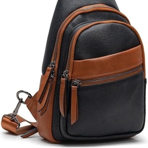<b>Top</b> Quality Brown & Black Leather Sling Chest Bag for Women Large Crossbody Travel Bag with Reinforced Stitching - Product Image 1