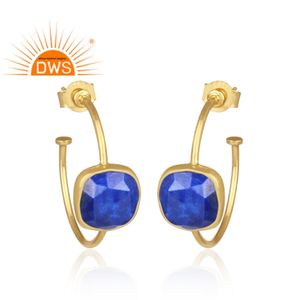 Nouveau Design élégant 925 argent Sterling plaqué or 18 carats pierre précieuse Lapis naturelle boucle d'oreille bijoux personnalisés pour les femmes cadeau pour elle - Product Image 5