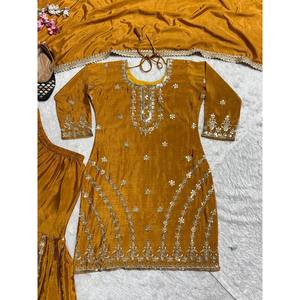 Conjunto de traje de diseñador para mujer con bordado y bordes elegantes con encaje - Product Image 4